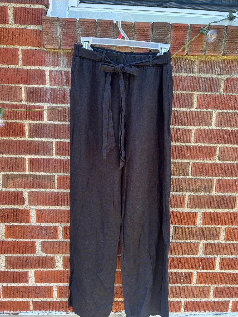 Ambiance Black Linen-Blend Drawstring Chinos